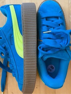 FENTY x Puma Blue Platform Sneakers with Neon Green Stripe
